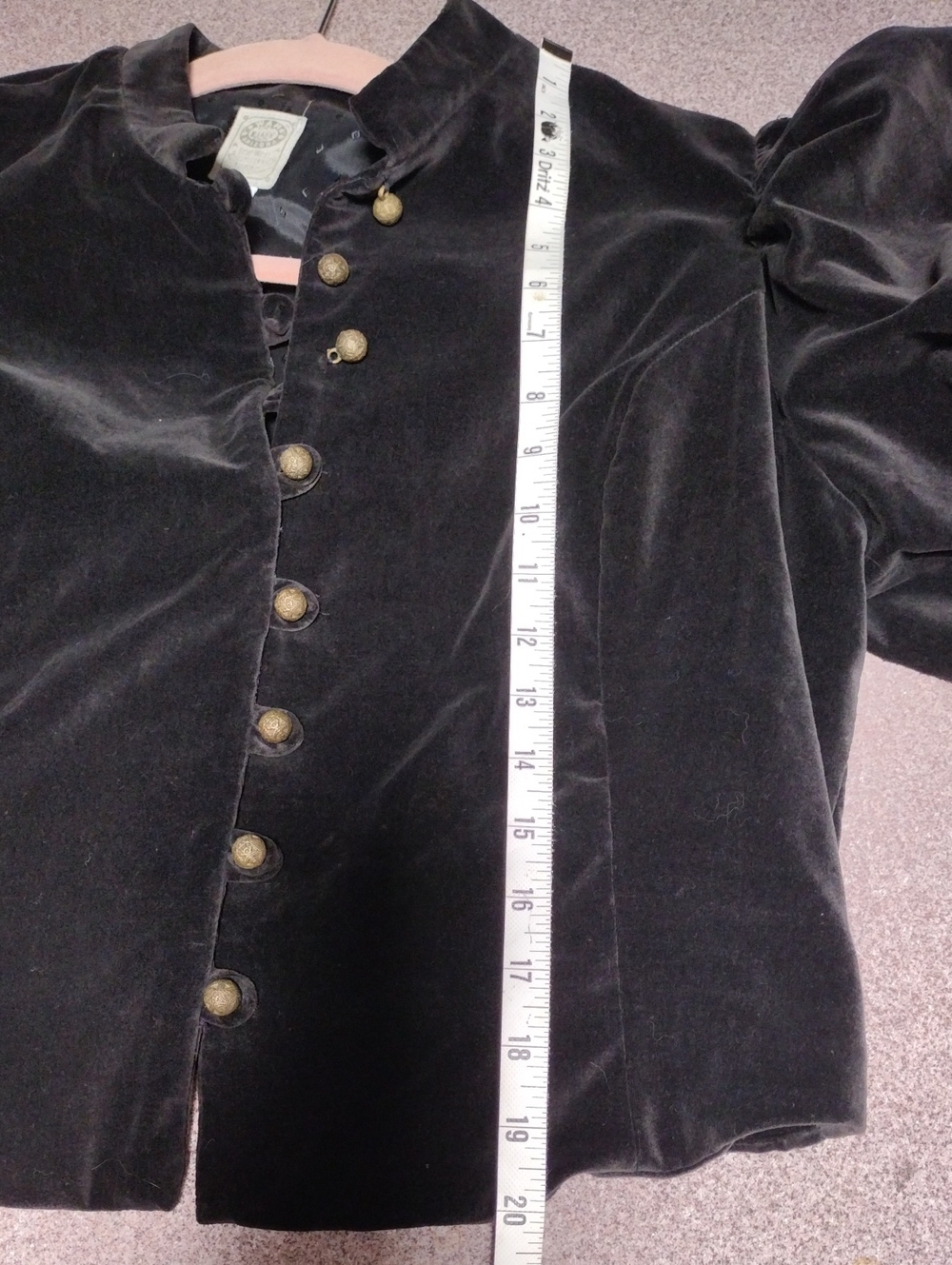Vintage Black WahMaker Velvet Cropped Jacket with Mutton Puff Sleeves - Picture 7 of 12